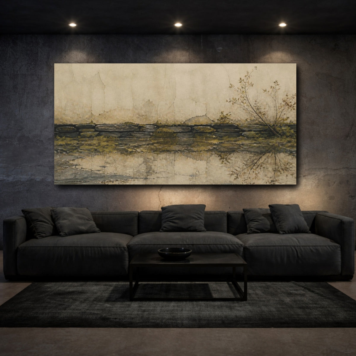 Mockup 3. Wabi Sabi Stone Wall shown as canvas print