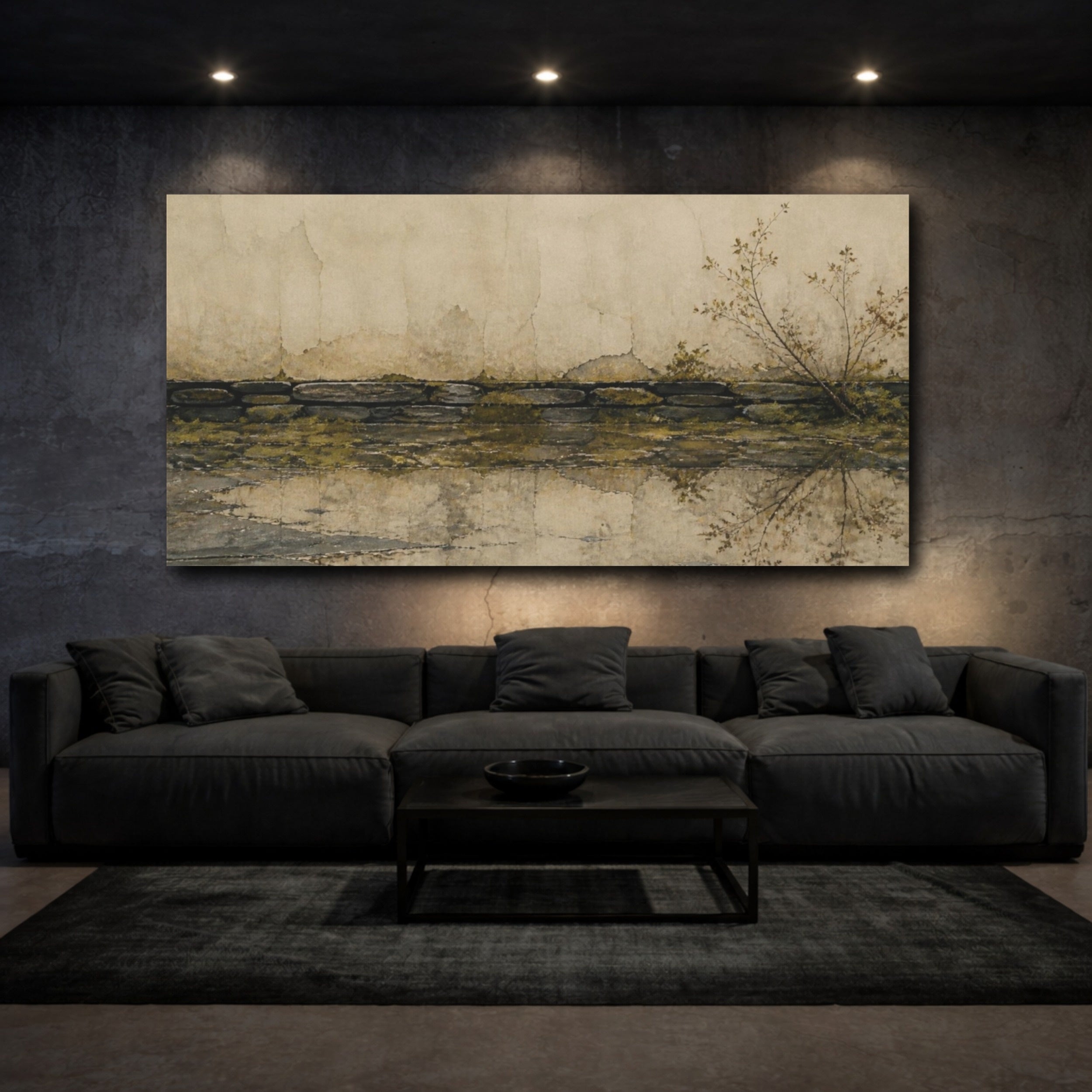 Mockup 3. Wabi Sabi Stone Wall shown as canvas print