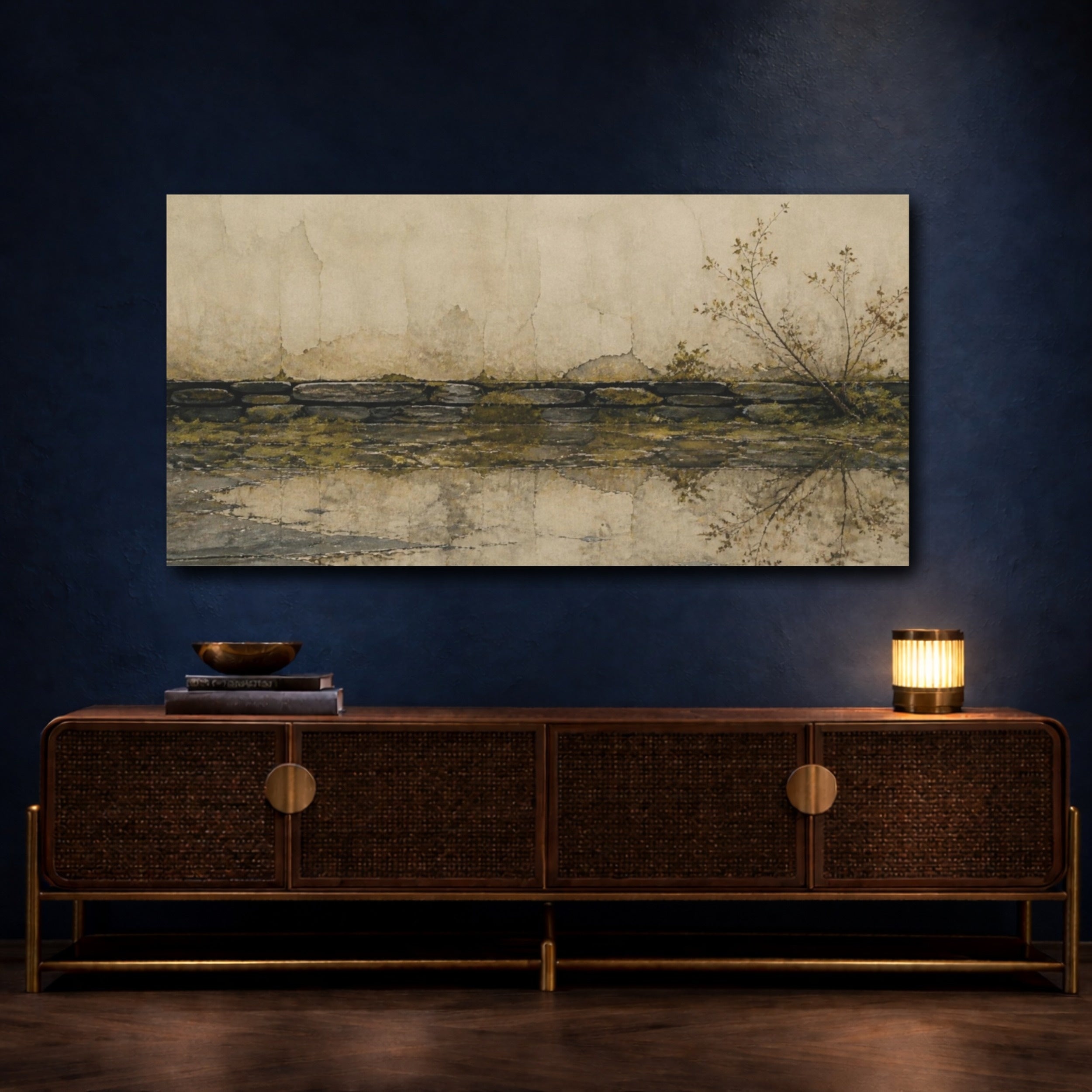 Mockup 4. Wabi Sabi Stone Wall shown as canvas print
