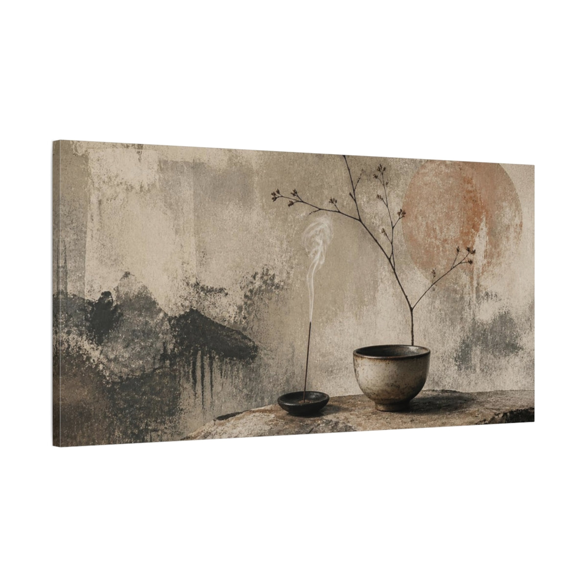 Main Mockup. Wabi Sabi Tea Bowl shown as canvas print