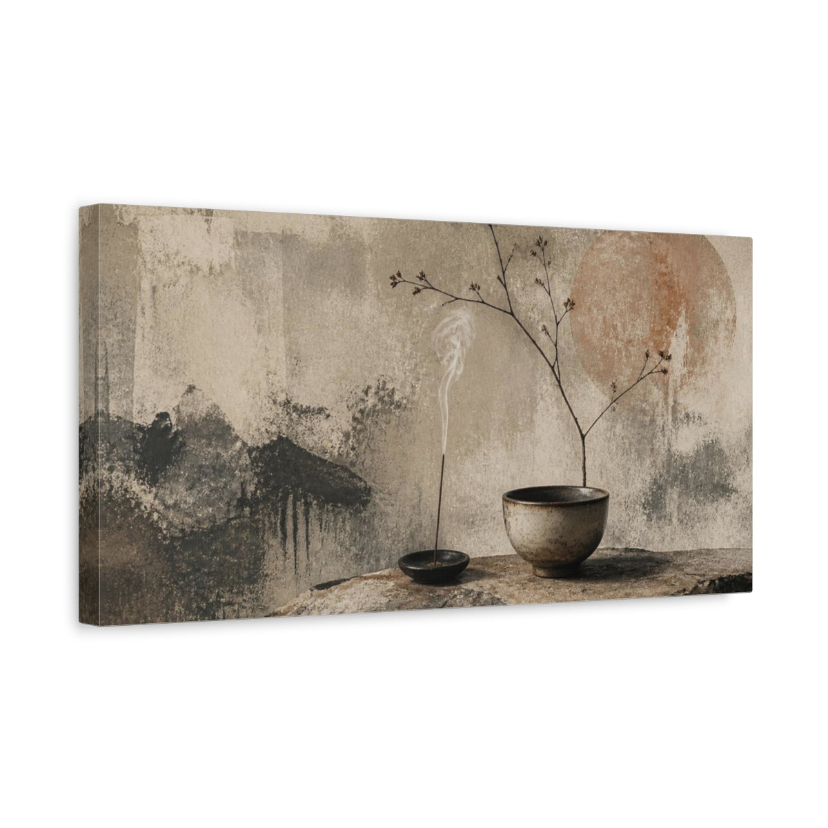 Side Mockup 3. Wabi Sabi Tea Bowl shown as canvas print