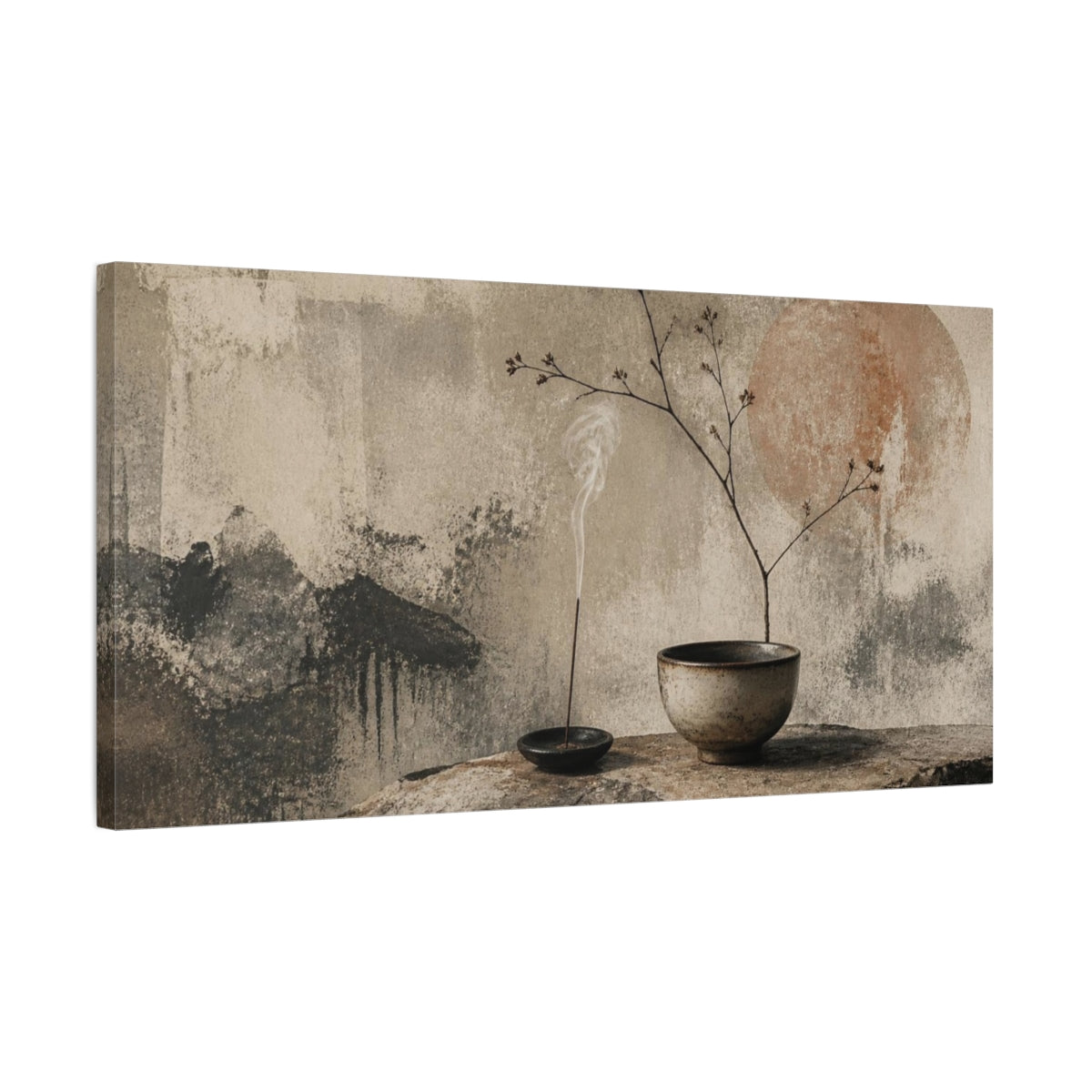 Side Mockup 1. Wabi Sabi Tea Bowl shown as canvas print