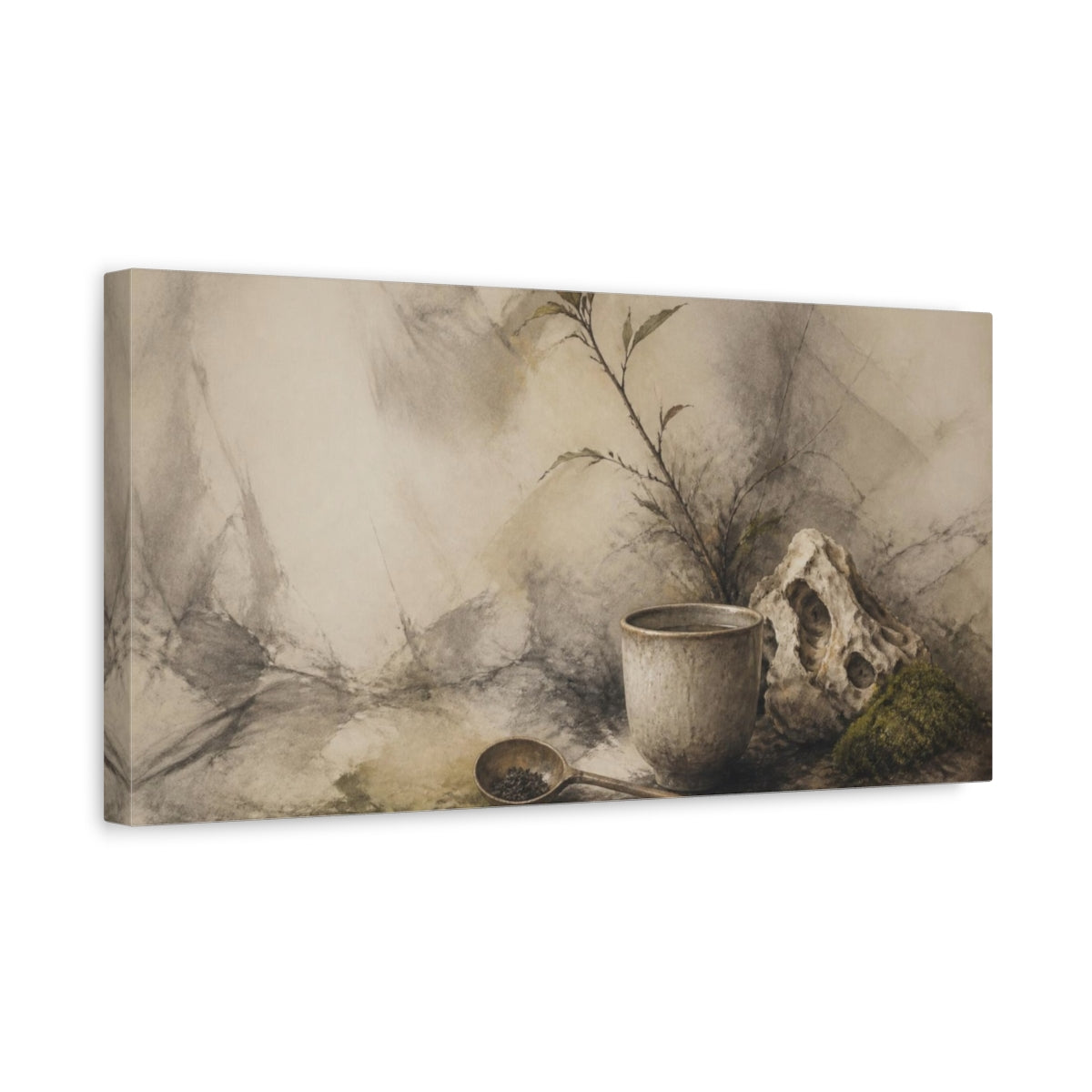 Side Mockup 3. Wabi Sabi Tea Cup shown as canvas print