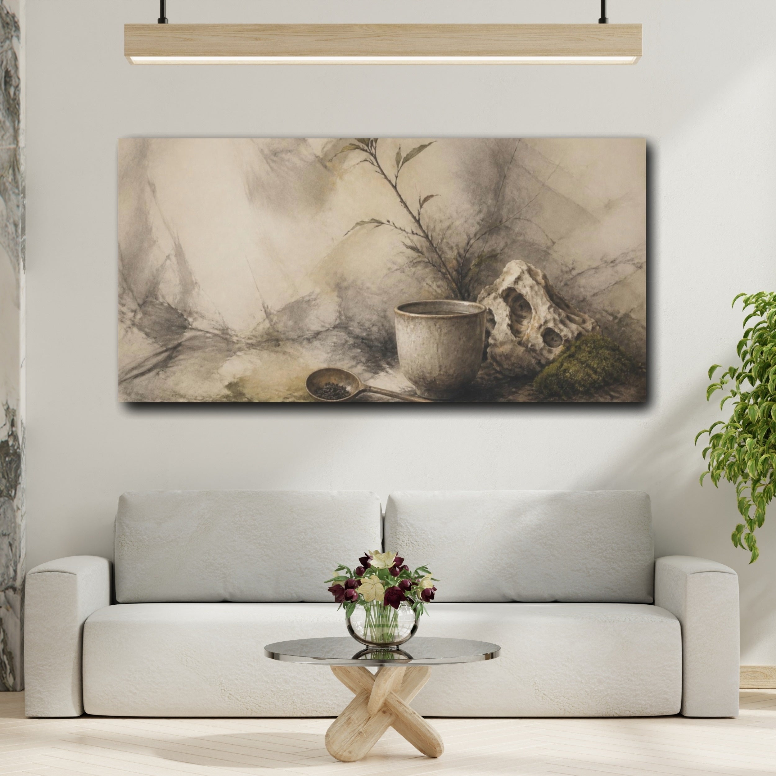 Mockup 2. Wabi Sabi Tea Cup shown as canvas print
