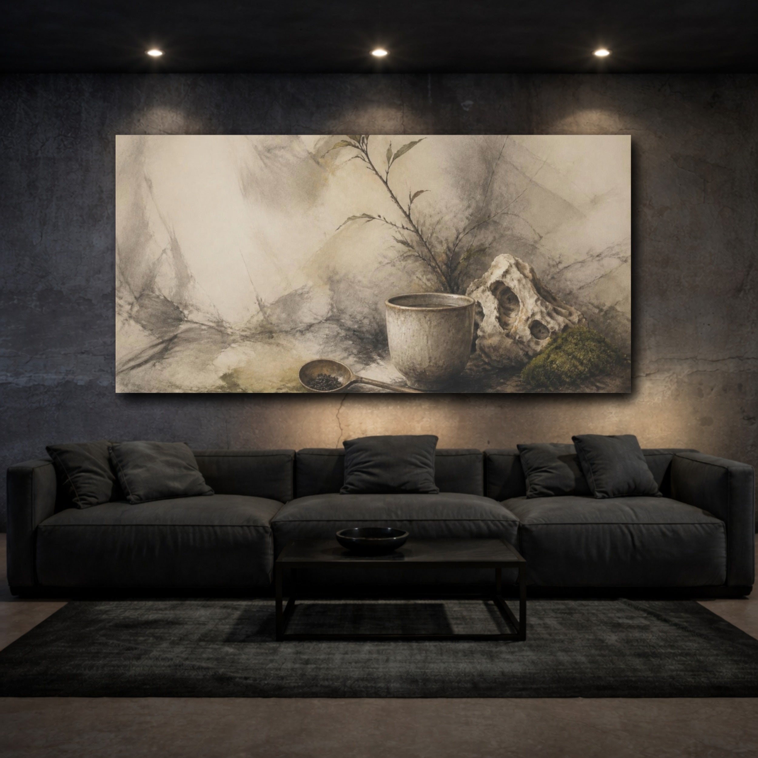 Mockup 3. Wabi Sabi Tea Cup shown as canvas print