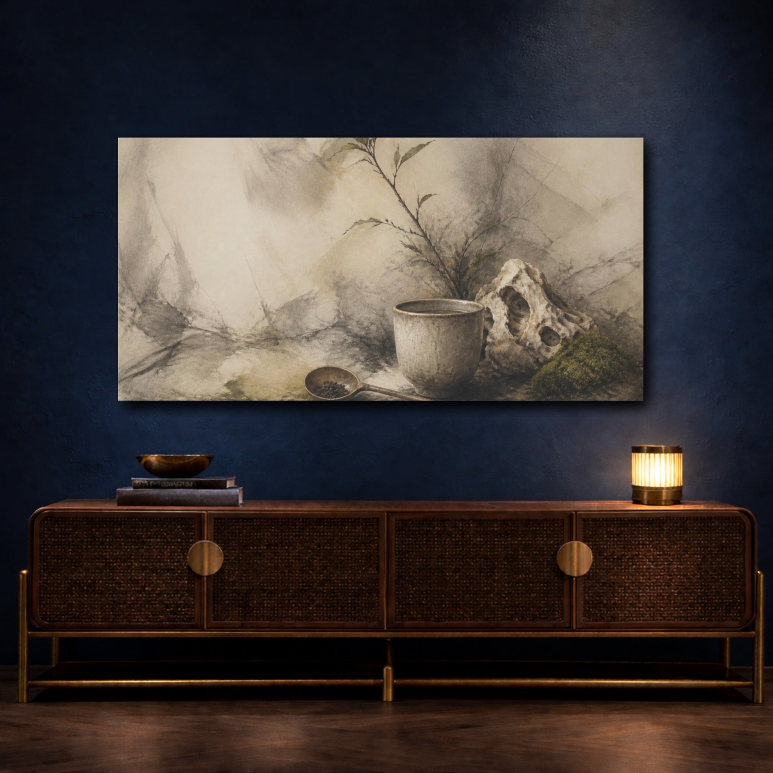 Mockup 4. Wabi Sabi Tea Cup shown as canvas print