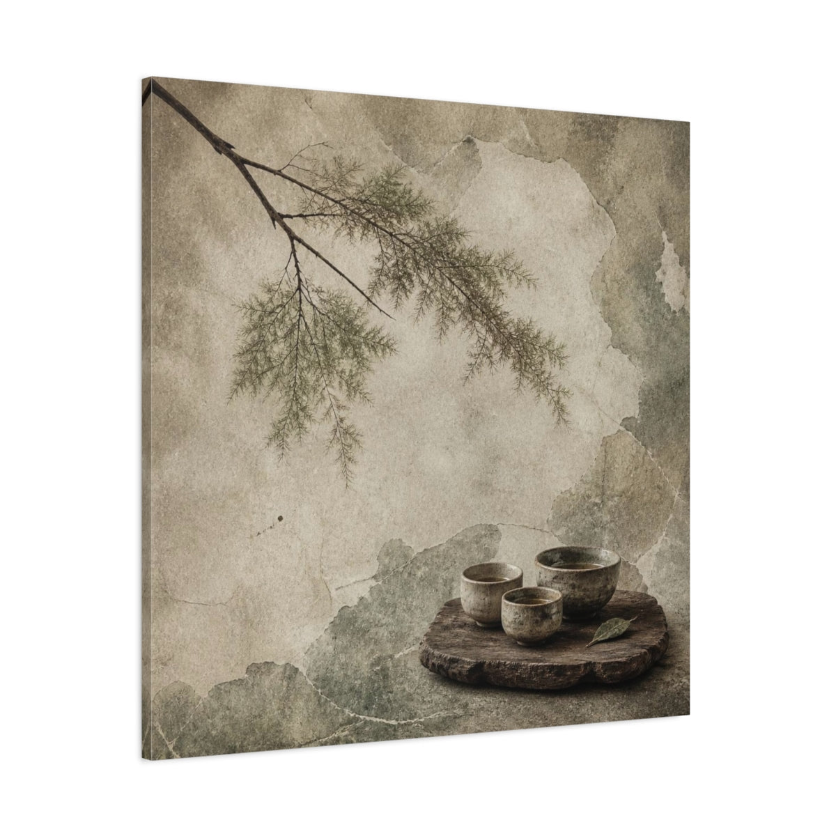 Side Mockup 1. Wabi Sabi Tea Cups shown as canvas print