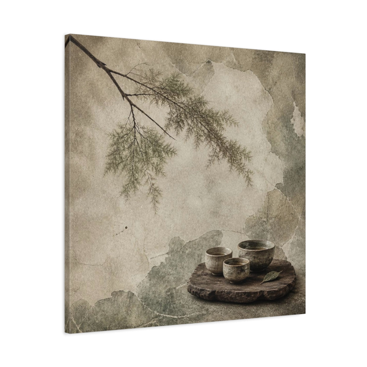 Side Mockup 3. Wabi Sabi Tea Cups shown as canvas print