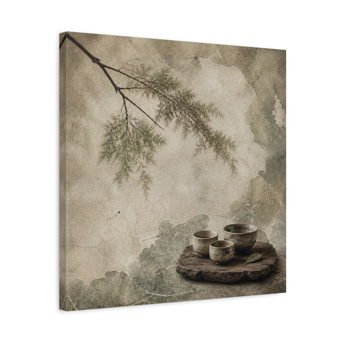 Side Mockup 5. Wabi Sabi Tea Cups shown as canvas print