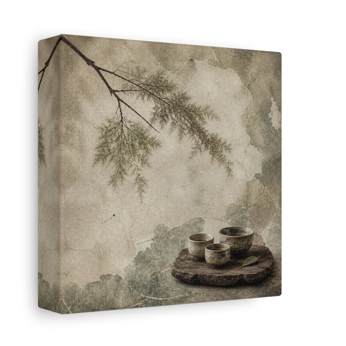 Side Mockup 2. Wabi Sabi Tea Cups shown as canvas print