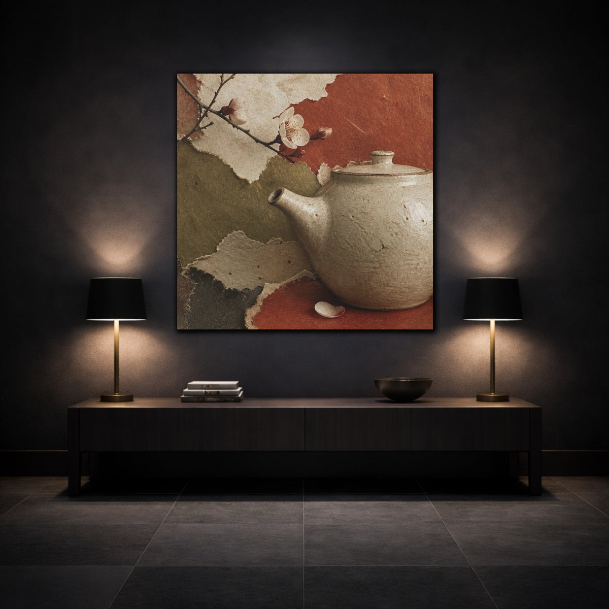 Mockup 3. Wabi Sabi Teapot shown as canvas print
