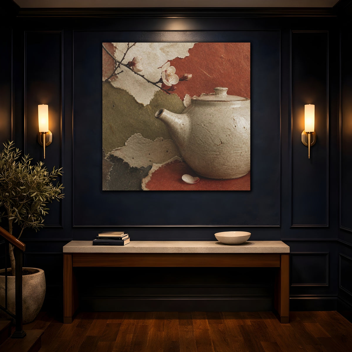 Mockup 4. Wabi Sabi Teapot shown as canvas print