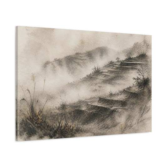 Main Mockup. Wabi Sabi Terraced Hills shown as canvas print