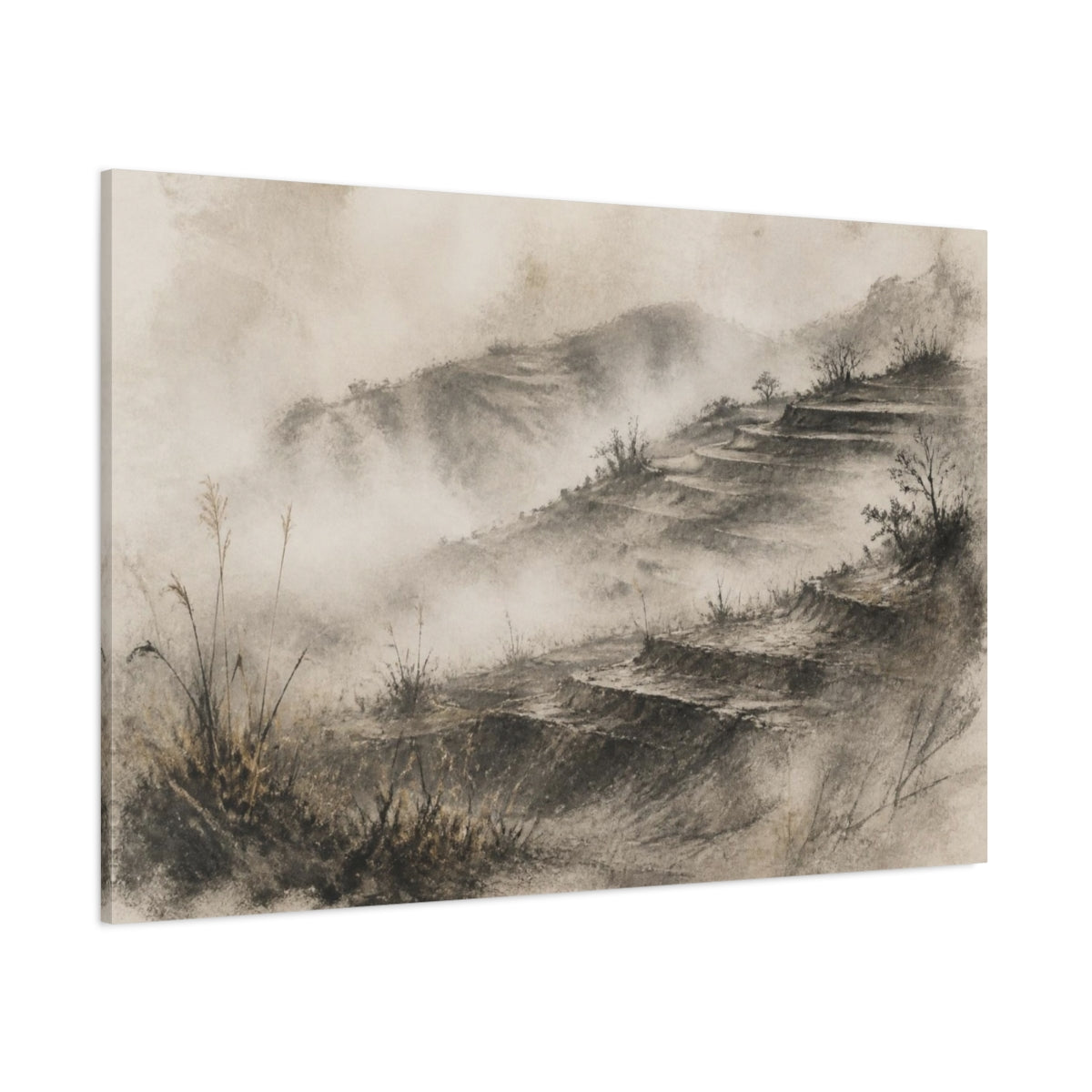 Side Mockup 1. Wabi Sabi Terraced Hills shown as canvas print