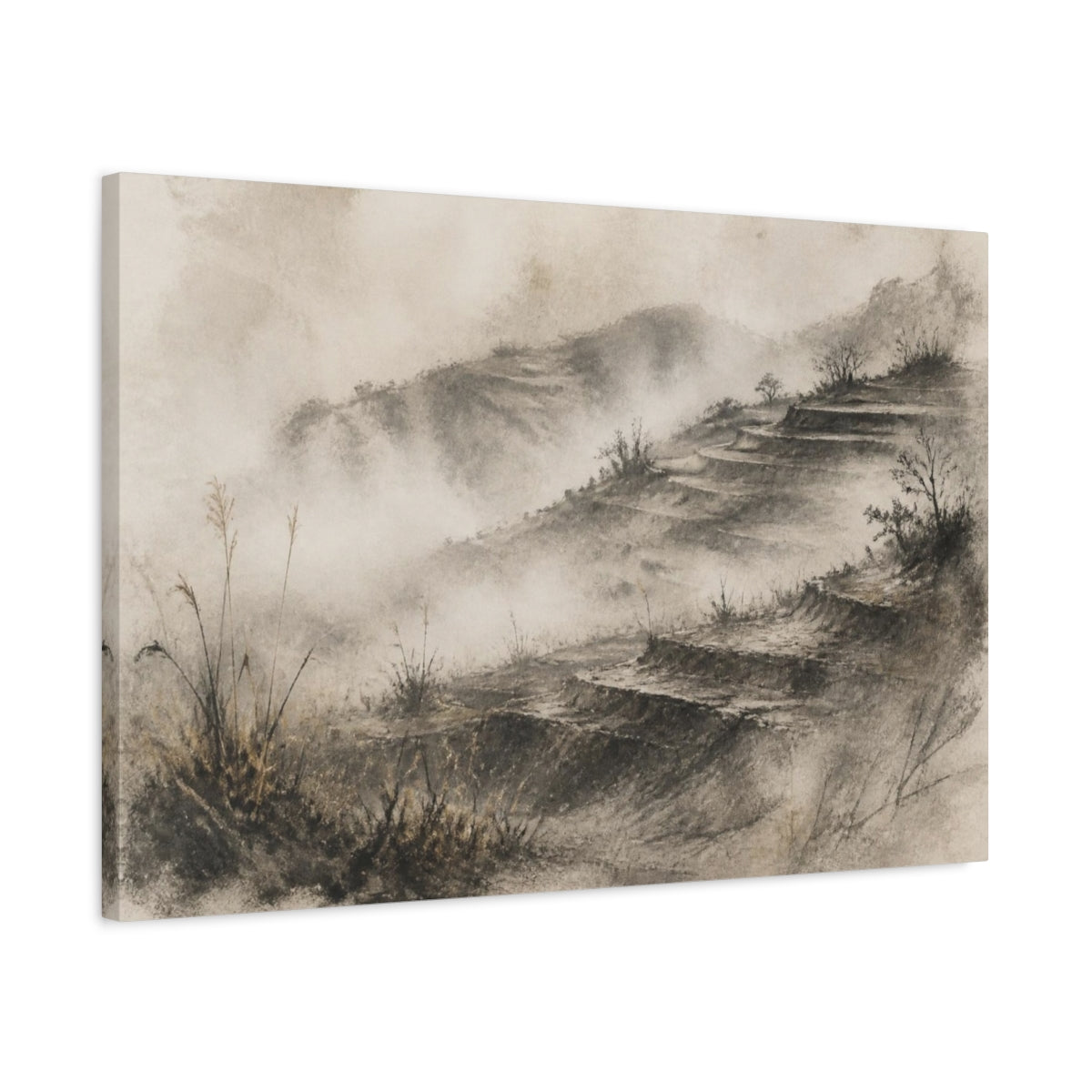 Side Mockup 2. Wabi Sabi Terraced Hills shown as canvas print