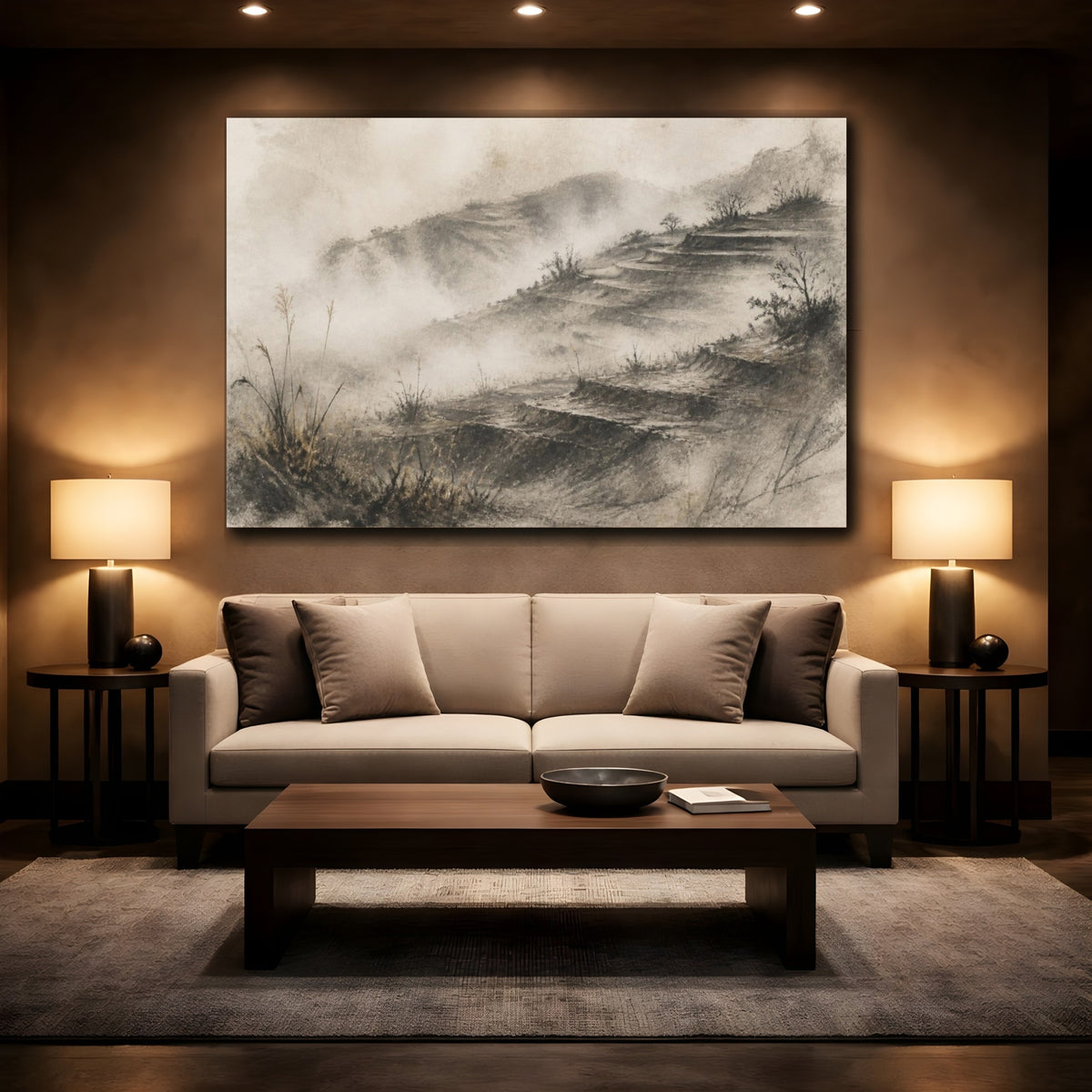 Mockup 2. Wabi Sabi Terraced Hills shown as canvas print