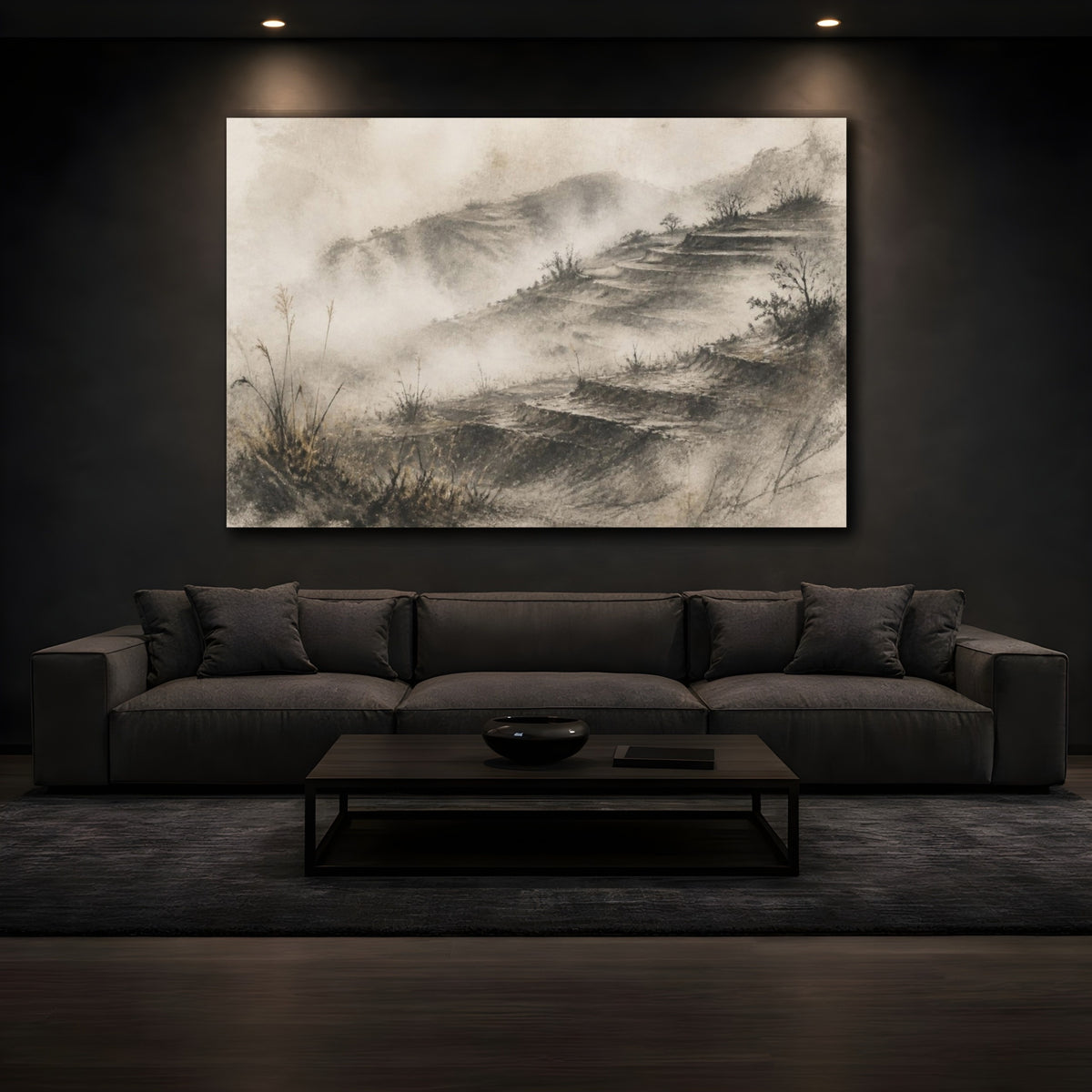Mockup 3. Wabi Sabi Terraced Hills shown as canvas print