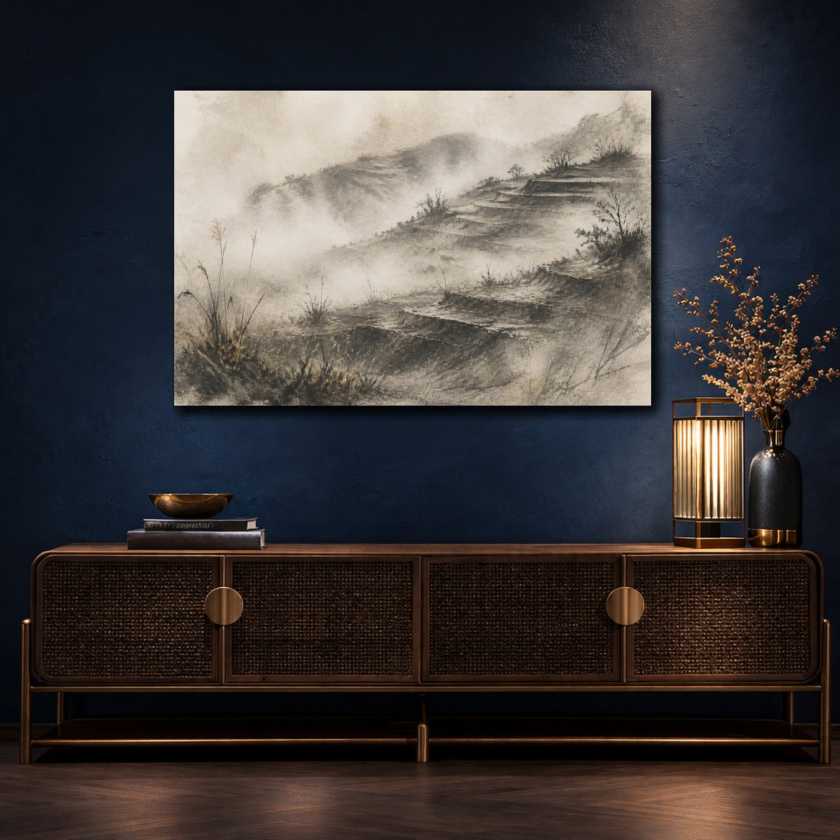 Mockup 4. Wabi Sabi Terraced Hills shown as canvas print