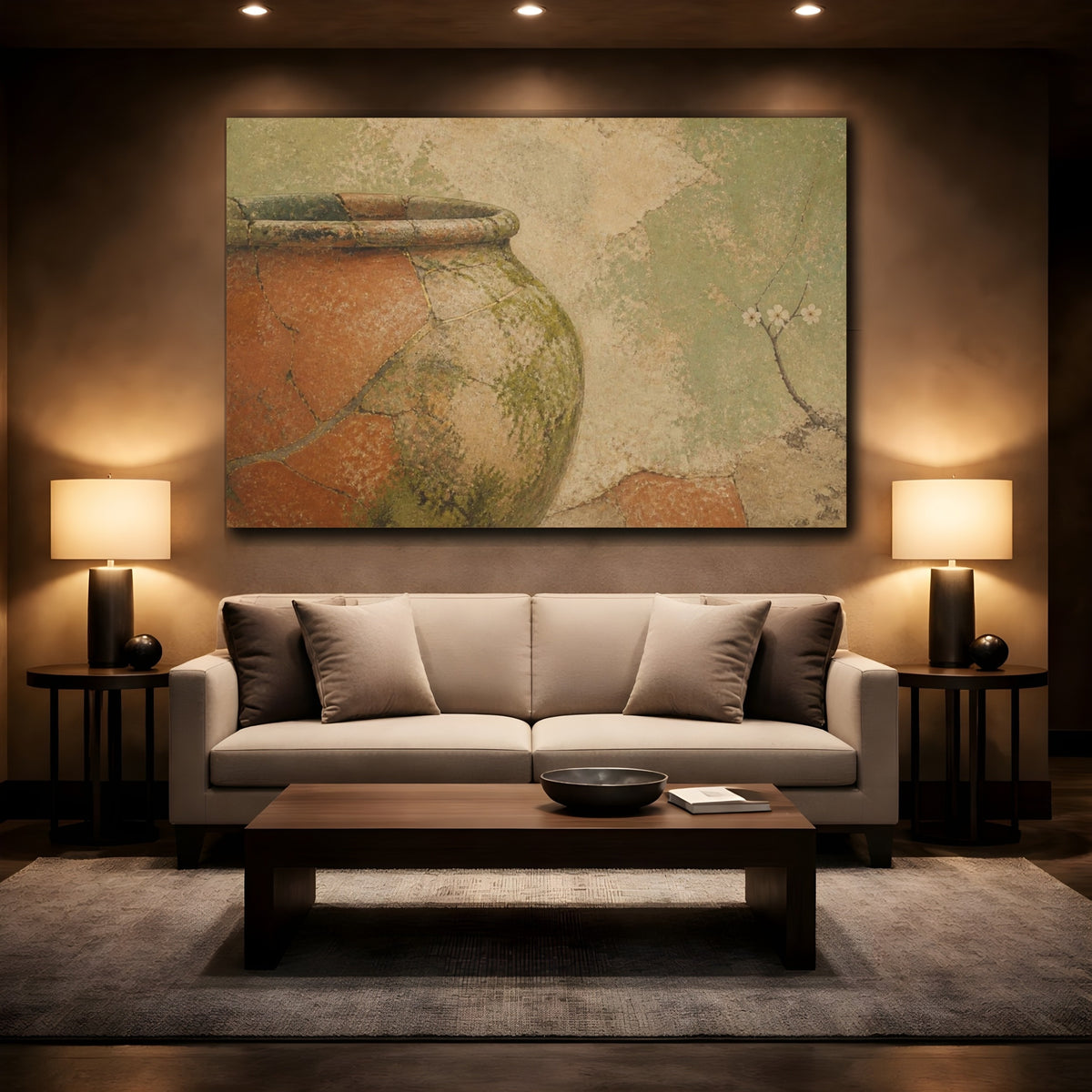 Mockup 2. Wabi Sabi Terracotta Urn shown as canvas print