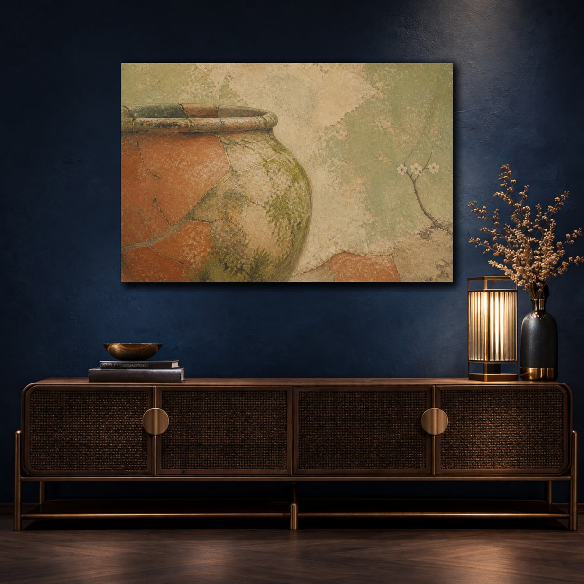 Mockup 4. Wabi Sabi Terracotta Urn shown as canvas print