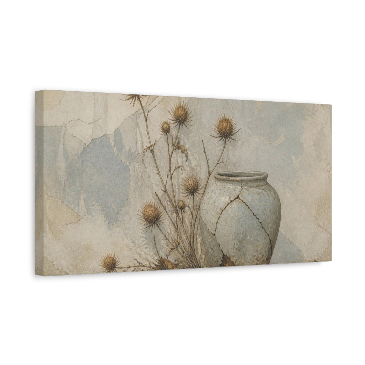 Side Mockup 3. Wabi Sabi Thistle Still Life shown as canvas print