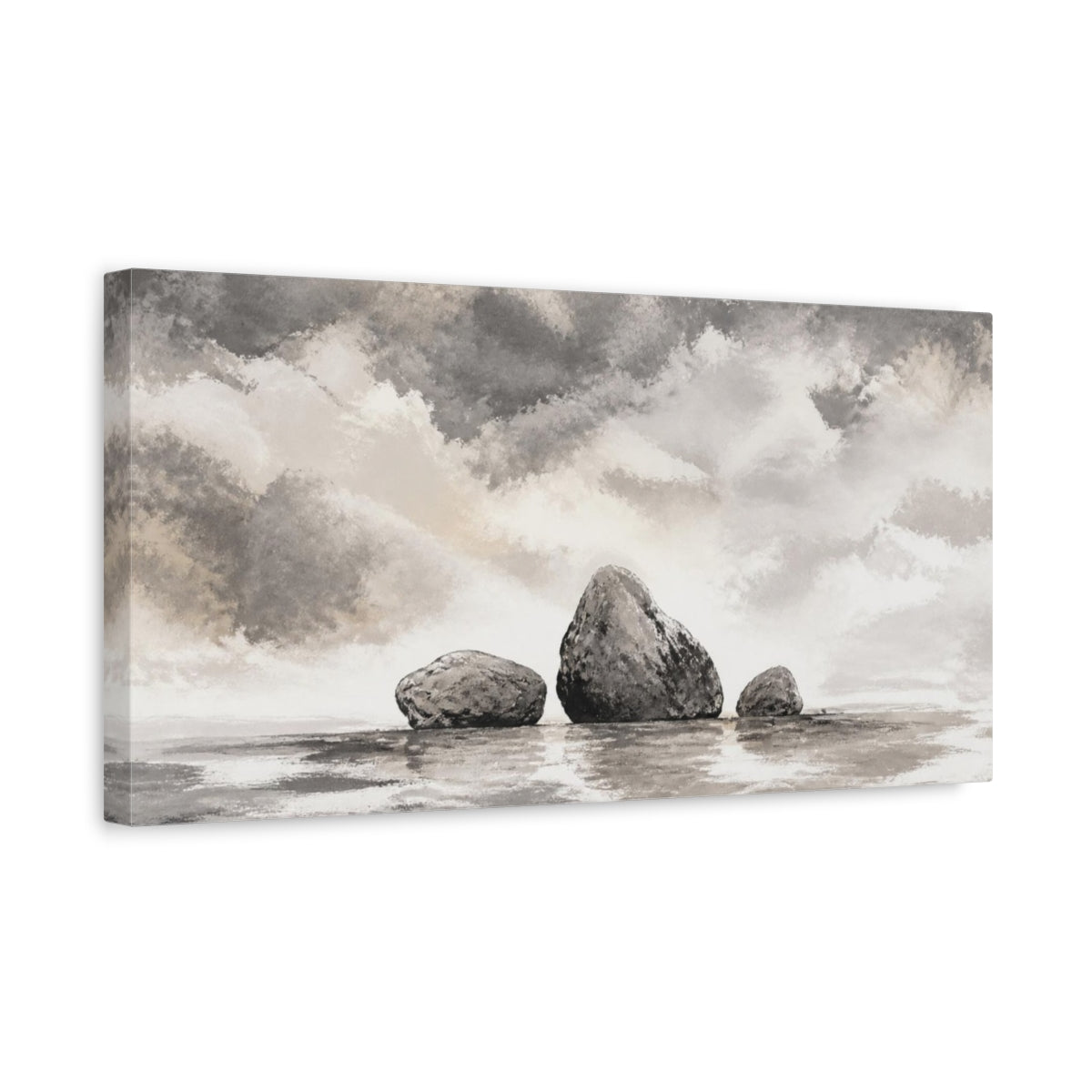 Side Mockup 3. Wabi Sabi Three Stones shown as canvas print