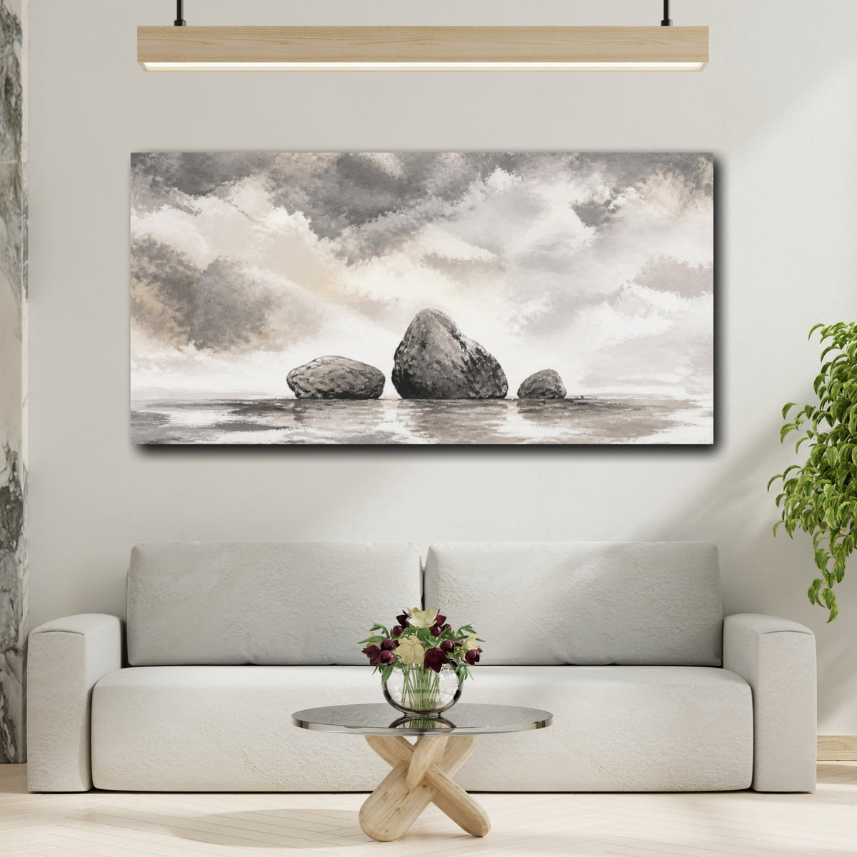 Mockup 2. Wabi Sabi Three Stones shown as canvas print