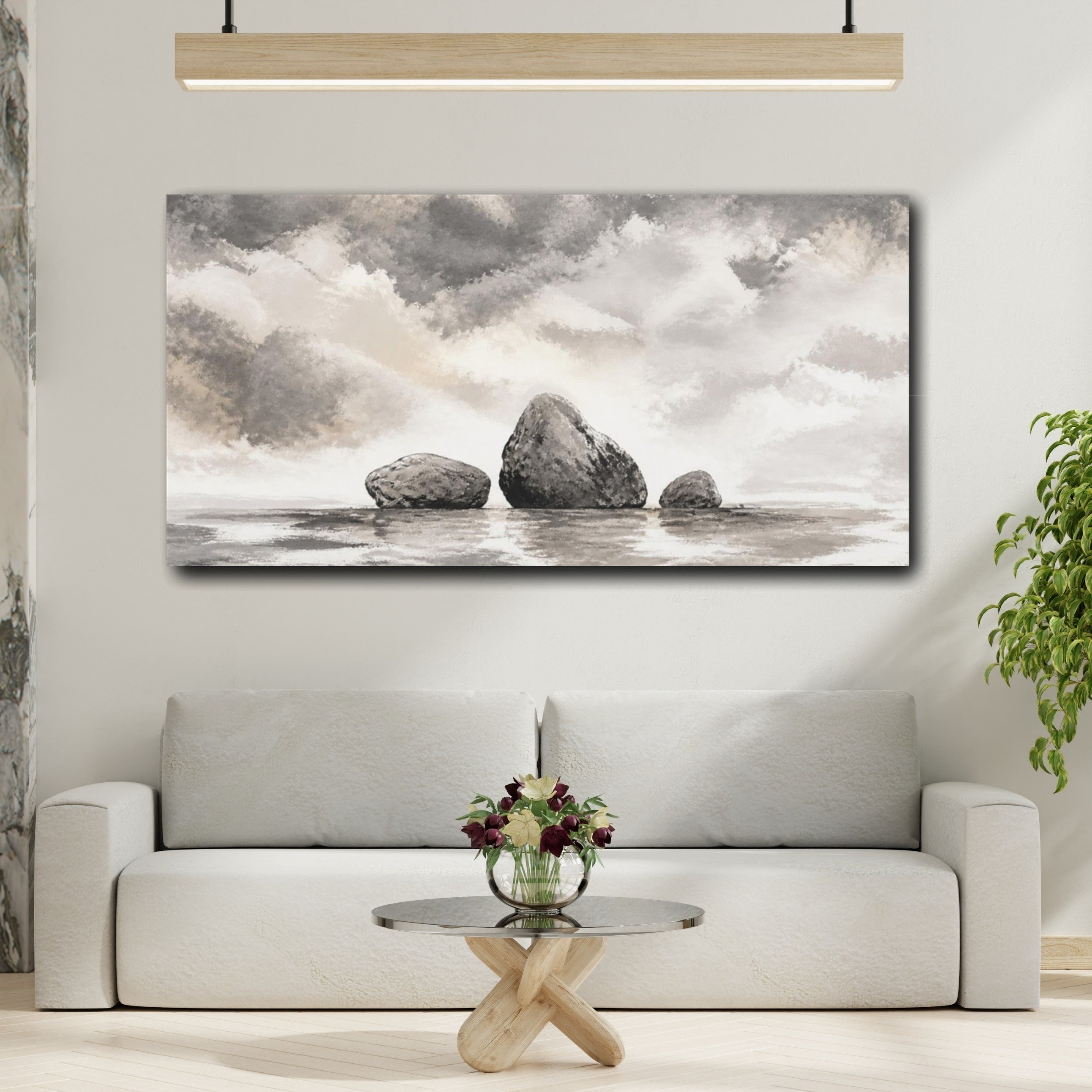 Mockup 2. Wabi Sabi Three Stones shown as canvas print