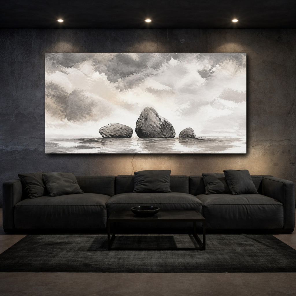 Mockup 3. Wabi Sabi Three Stones shown as canvas print