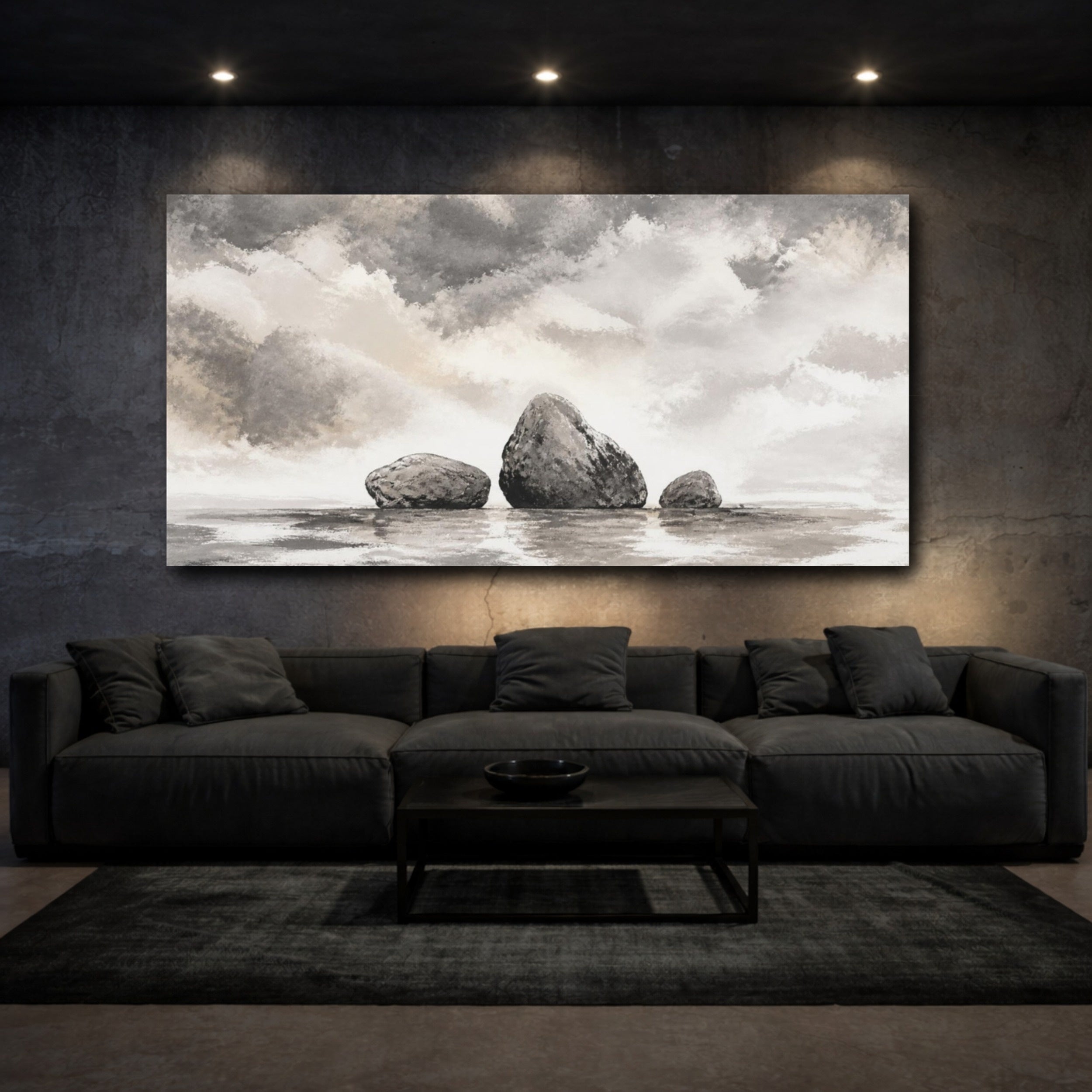 Mockup 3. Wabi Sabi Three Stones shown as canvas print