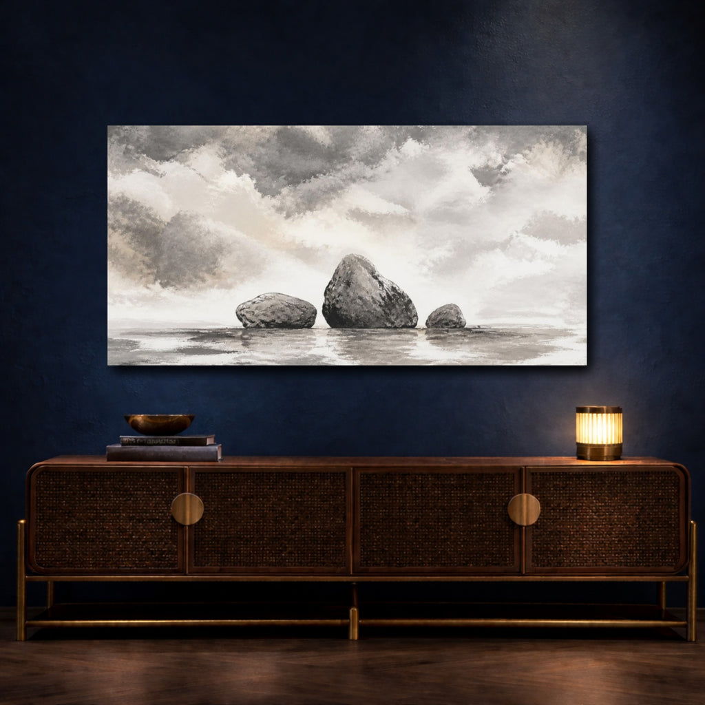 Mockup 4. Wabi Sabi Three Stones shown as canvas print