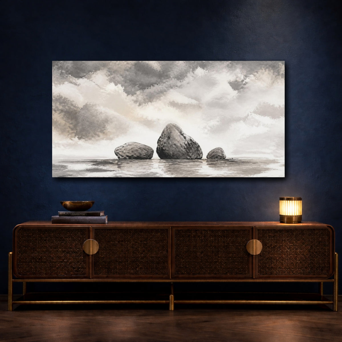 Mockup 4. Wabi Sabi Three Stones shown as canvas print