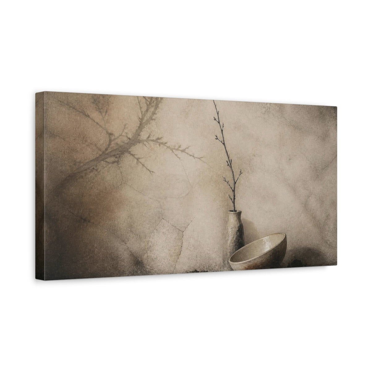 Side Mockup 3. Wabi Sabi Vase And Bowl shown as canvas print