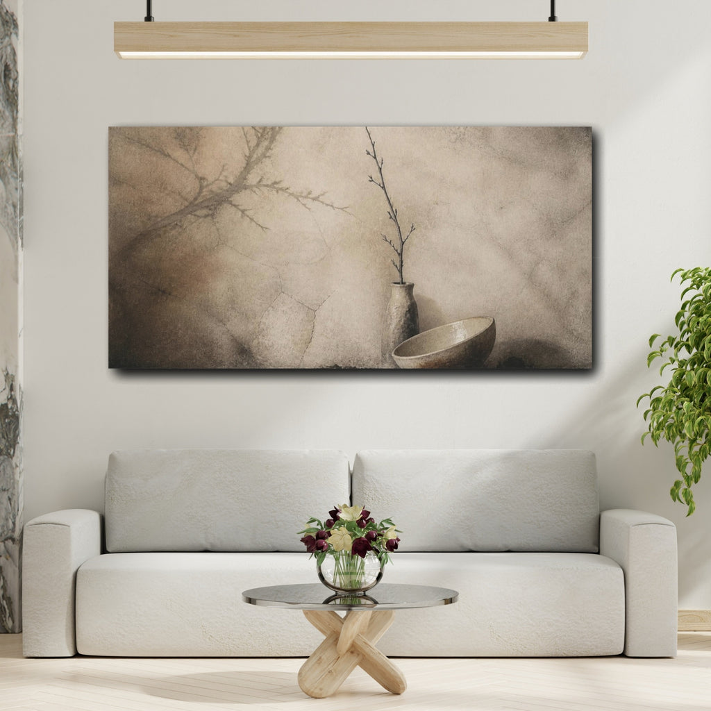 Mockup 2. Wabi Sabi Vase And Bowl shown as canvas print