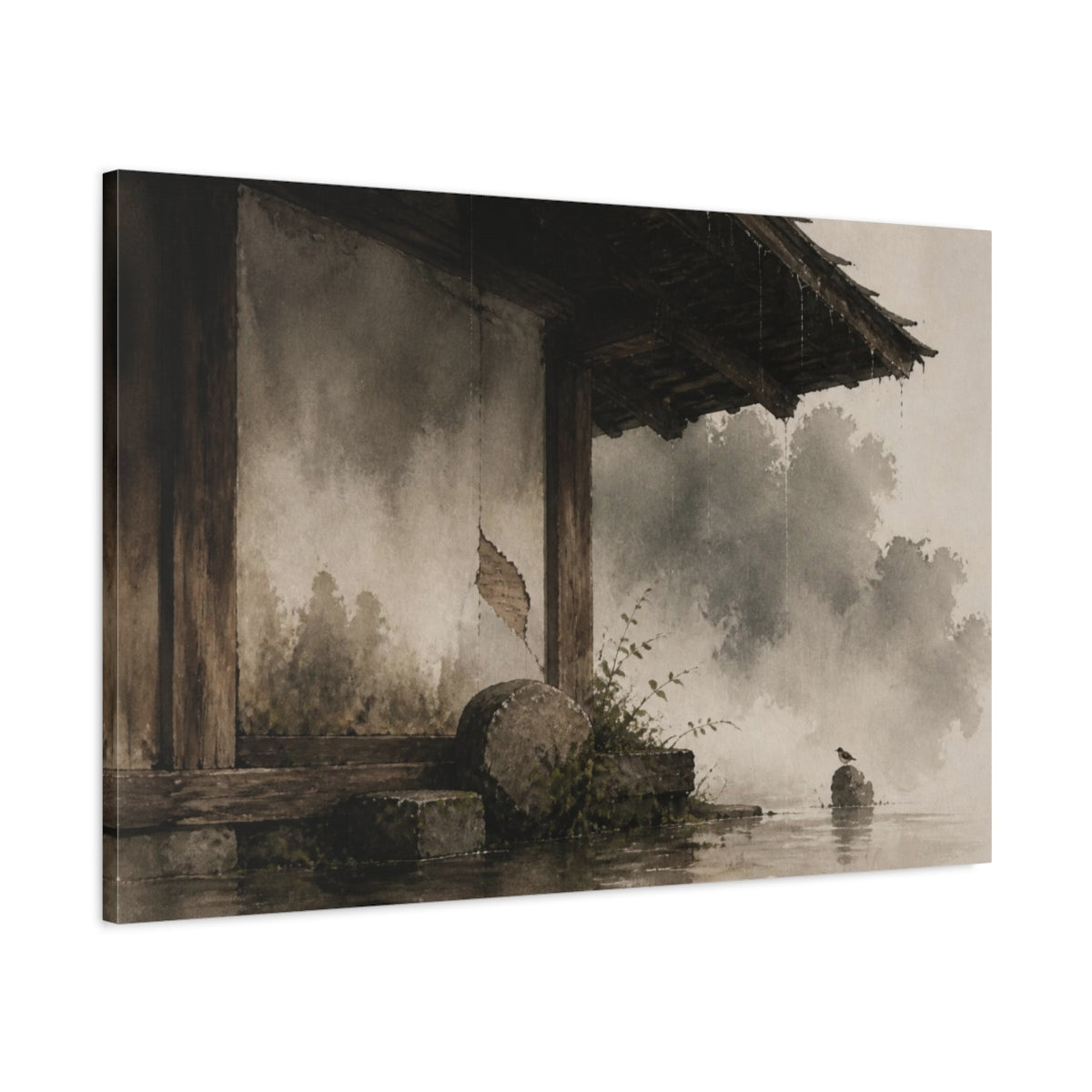 Main Mockup. Wabi Sabi Waterside Eave shown as canvas print