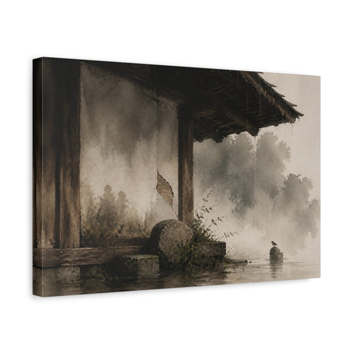 Side Mockup 4. Wabi Sabi Waterside Eave shown as canvas print