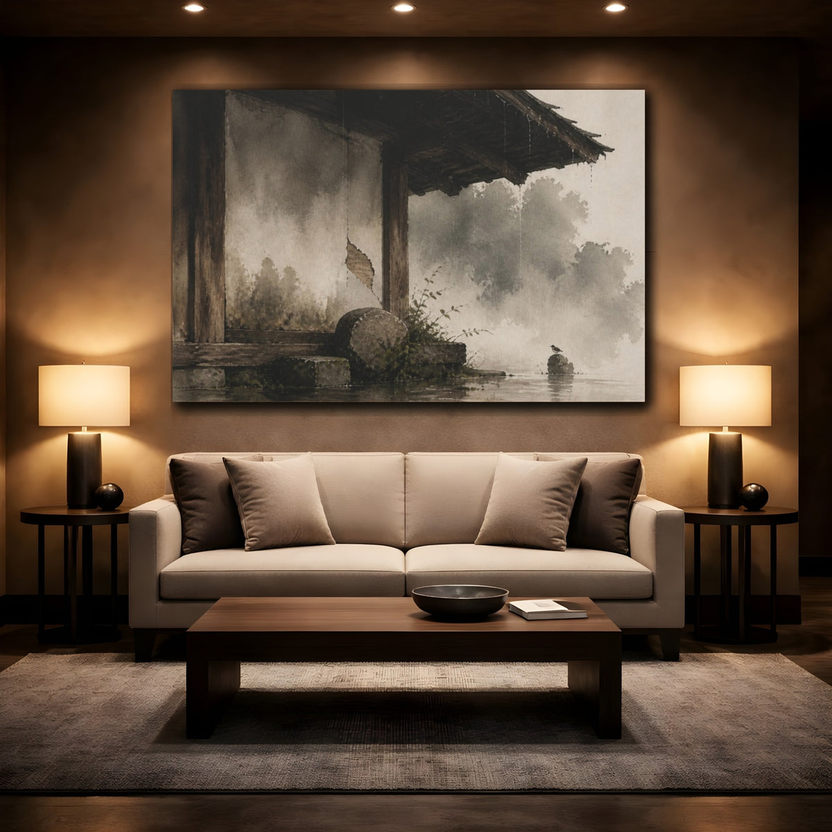 Mockup 2. Wabi Sabi Waterside Eave shown as canvas print