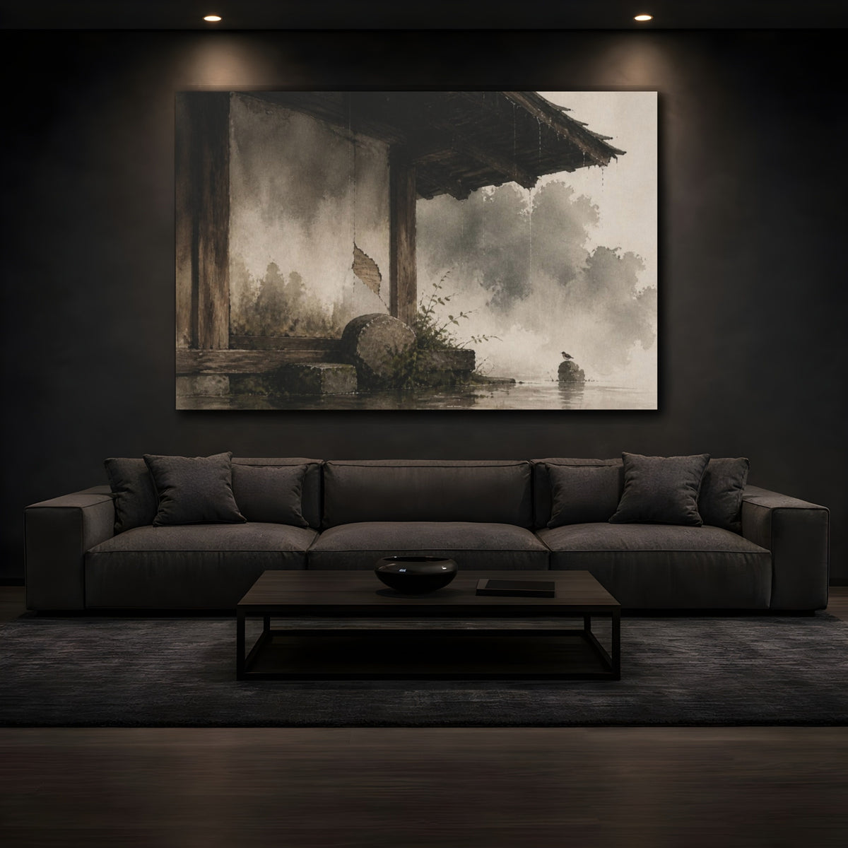 Mockup 3. Wabi Sabi Waterside Eave shown as canvas print