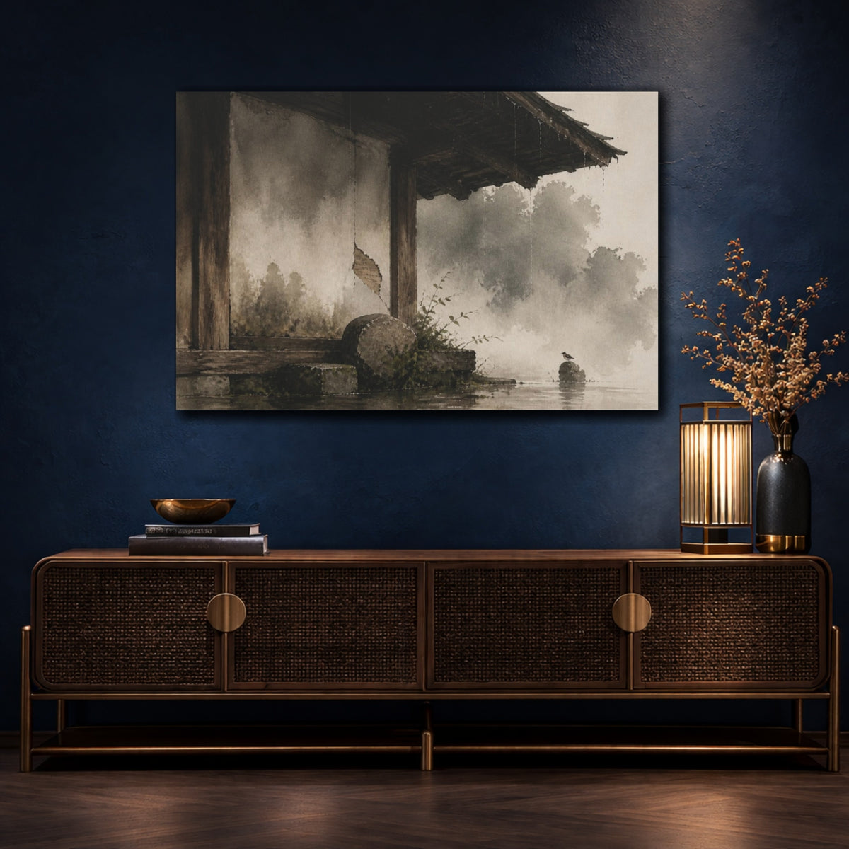 Mockup 4. Wabi Sabi Waterside Eave shown as canvas print
