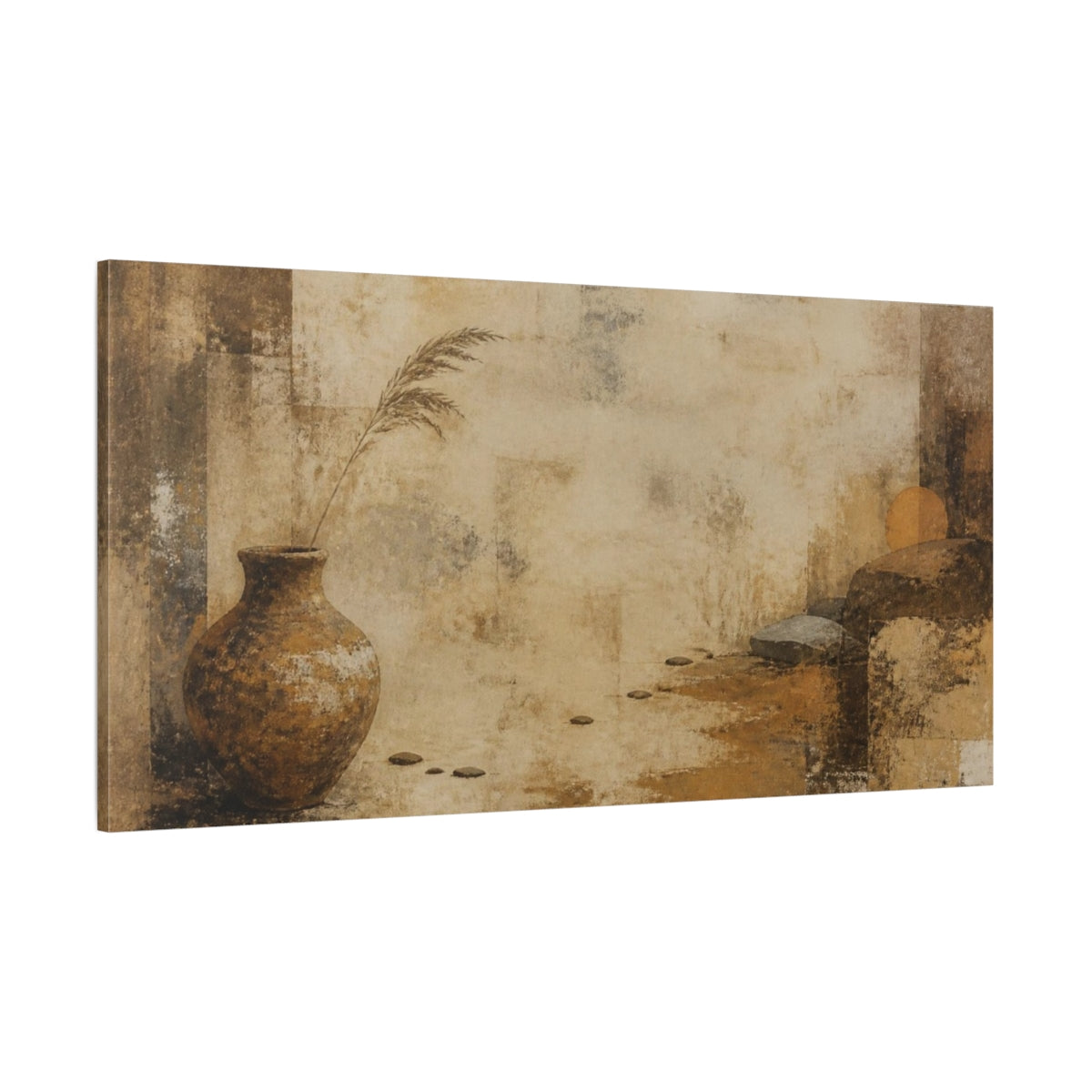 Side Mockup 2. Wabi Sabi Weathered Vase shown as canvas print