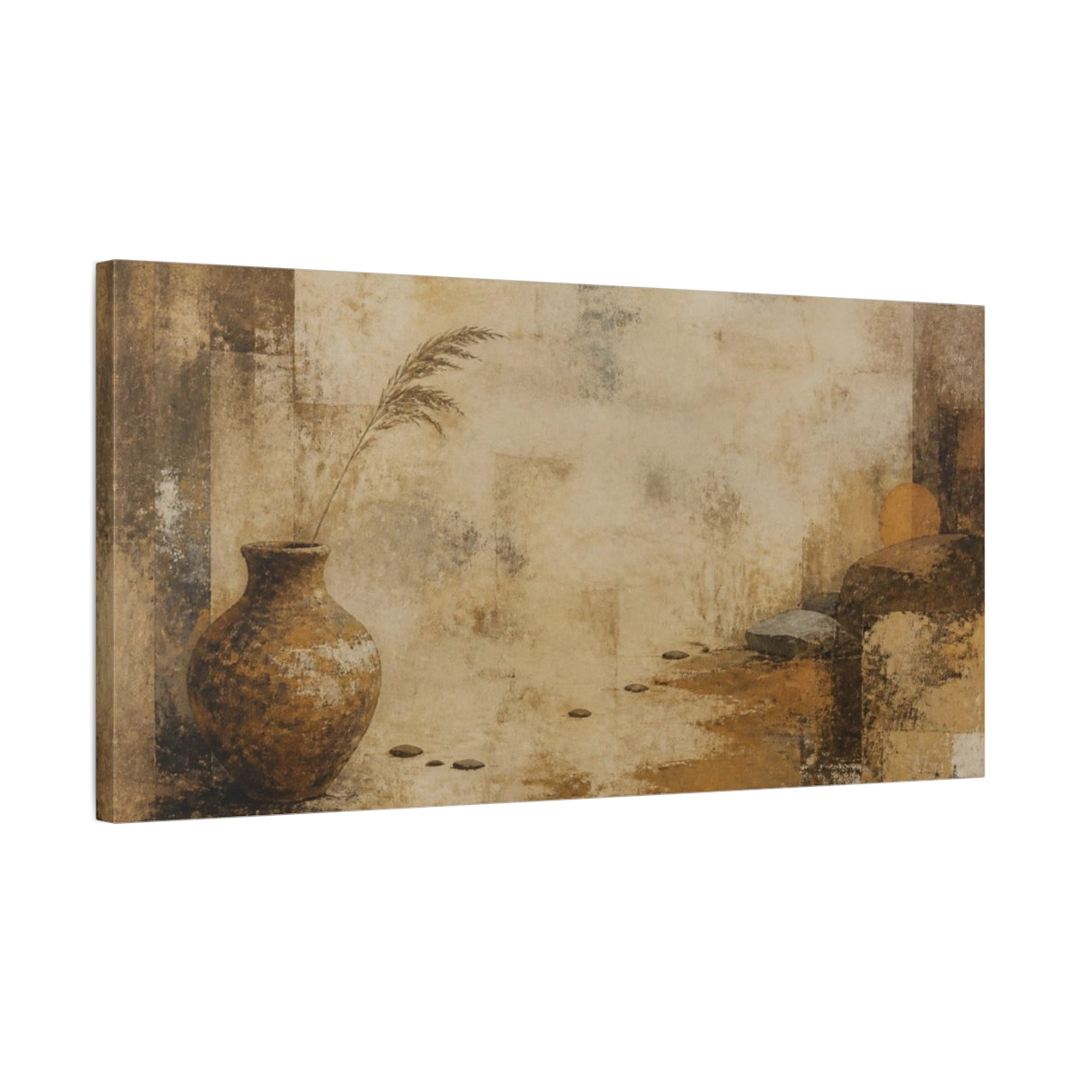 Side Mockup 1. Wabi Sabi Weathered Vase shown as canvas print