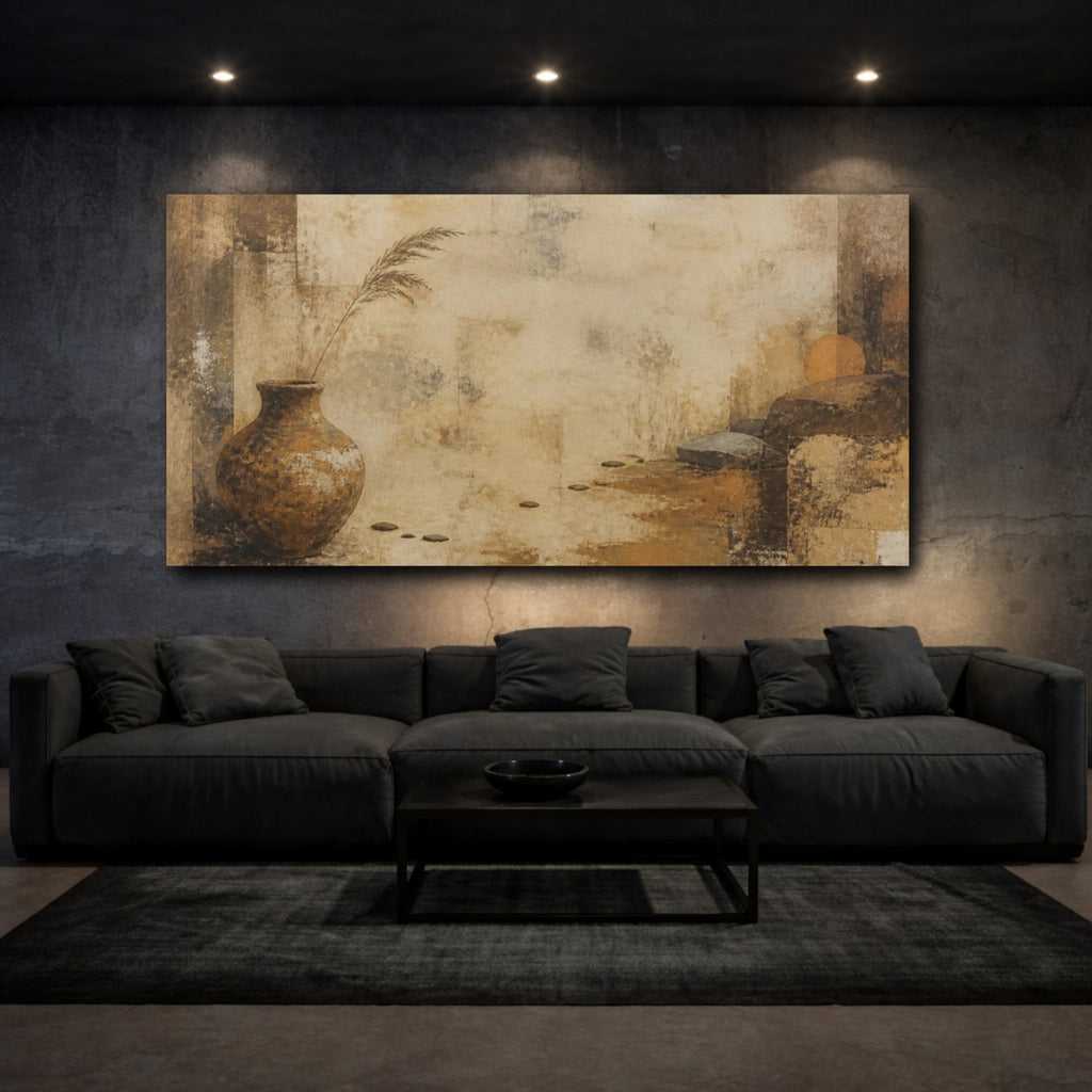 Mockup 3. Wabi Sabi Weathered Vase shown as canvas print