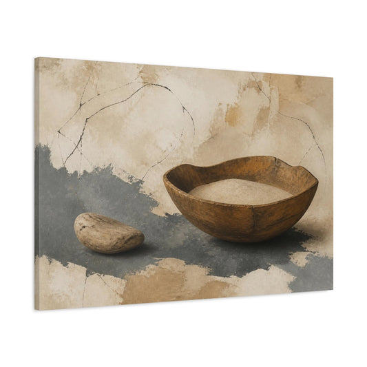 Main Mockup. Wabi Sabi Wooden Bowl shown as canvas print
