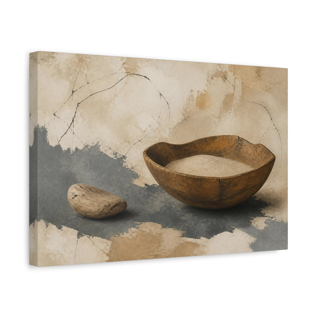 Side Mockup 4. Wabi Sabi Wooden Bowl shown as canvas print