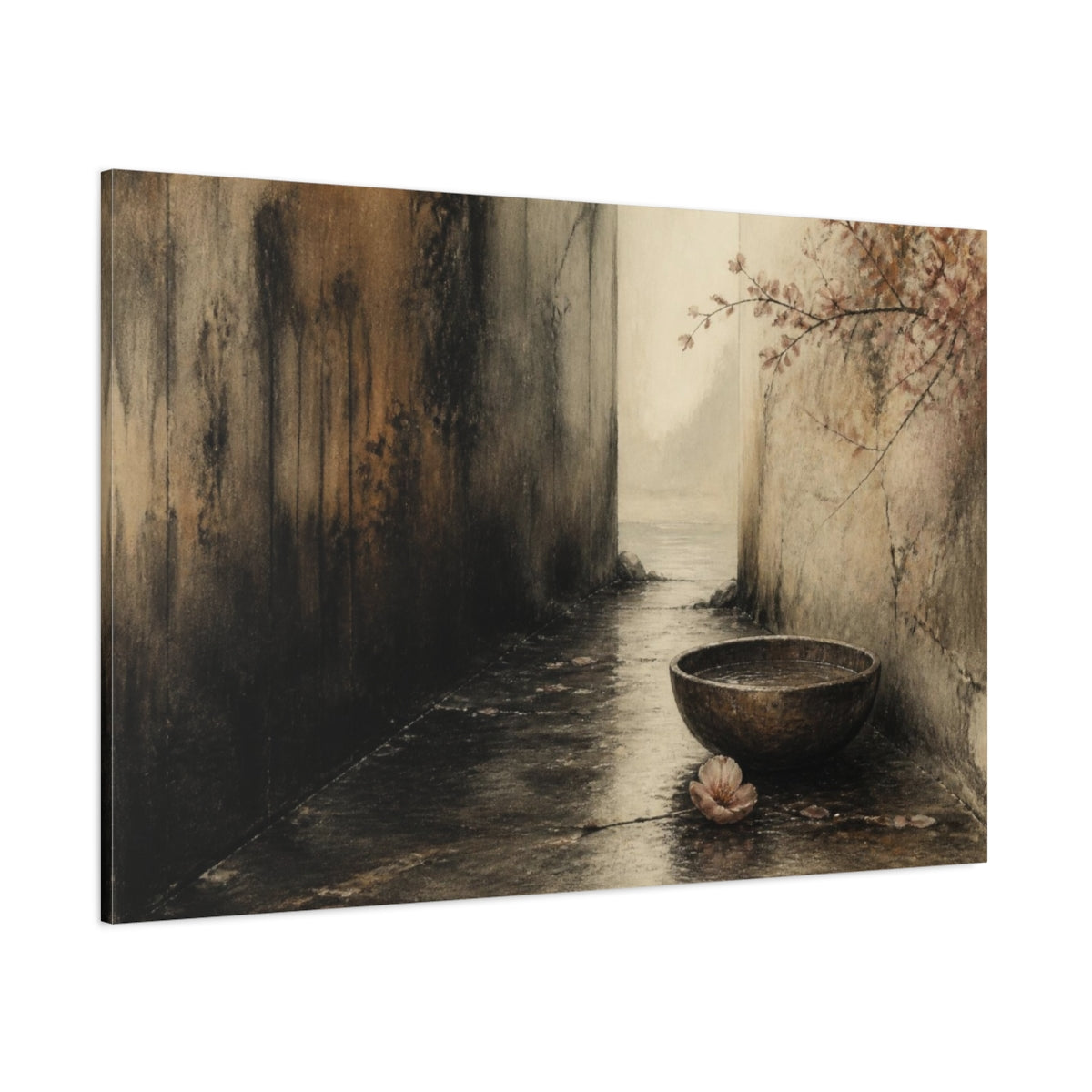 Side Mockup 1. Wabi Sabi Wooden Bowl shown as canvas print
