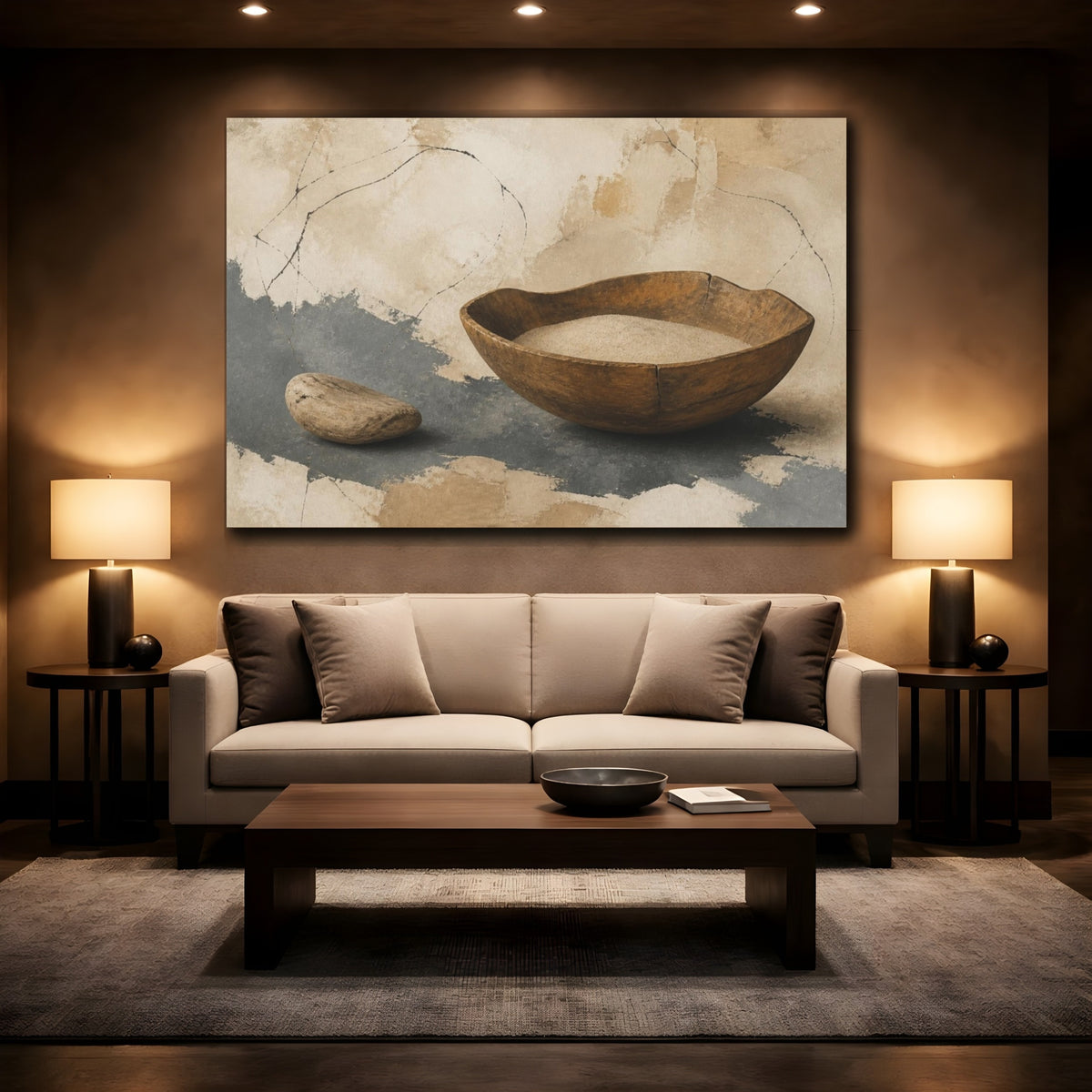 Mockup 2. Wabi Sabi Wooden Bowl shown as canvas print