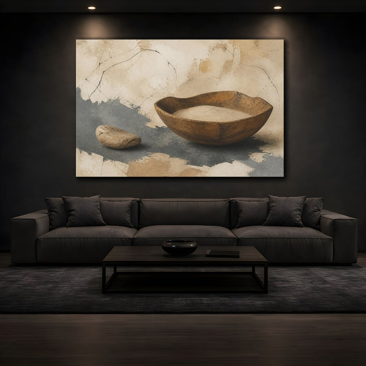Mockup 3. Wabi Sabi Wooden Bowl shown as canvas print