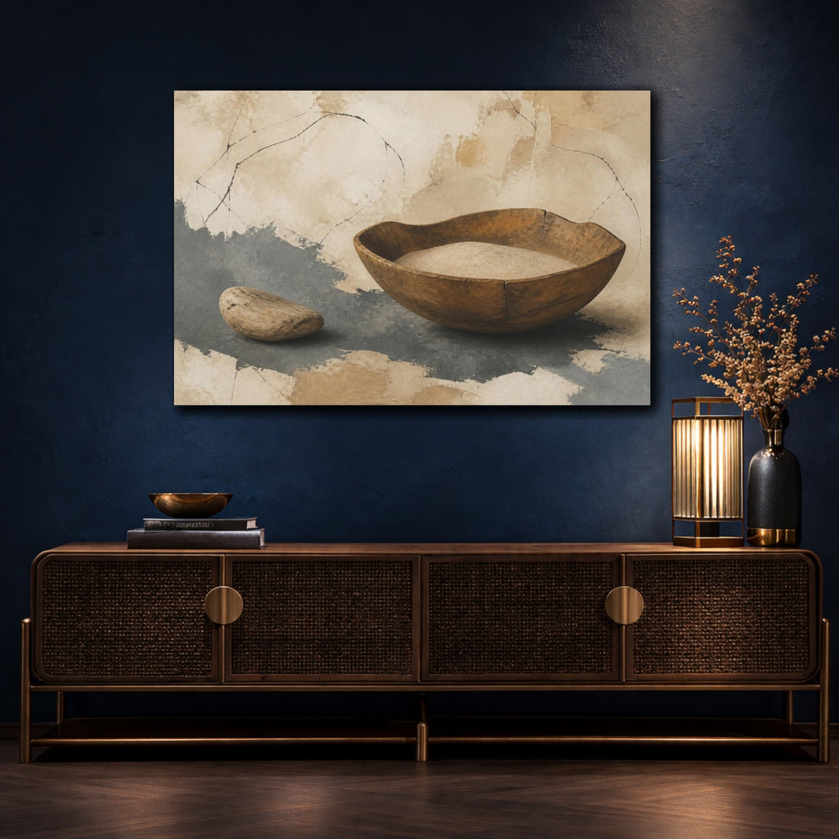 Mockup 4. Wabi Sabi Wooden Bowl shown as canvas print