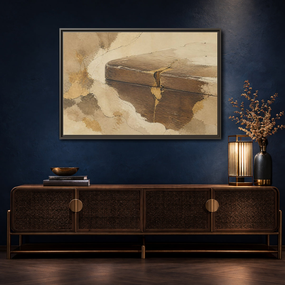 Mockup 4. Wabi Sabi Wooden Box shown as framed canvas print