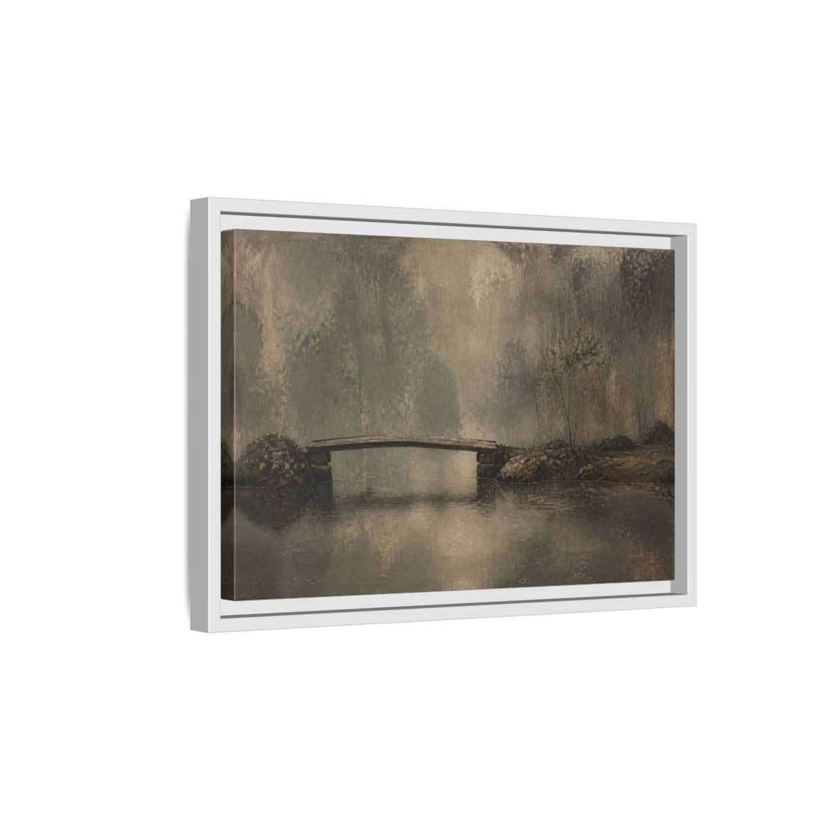 Side Mockup 4. Wabi Sabi Wooden Bridge shown as framed canvas print